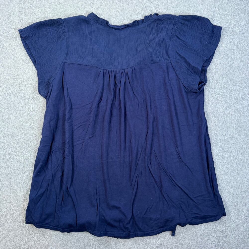 Flower & Feather Gauzy Floral Embroidered Blouse Women's 2XL Navy Blue Boho - Picture 8 of 8